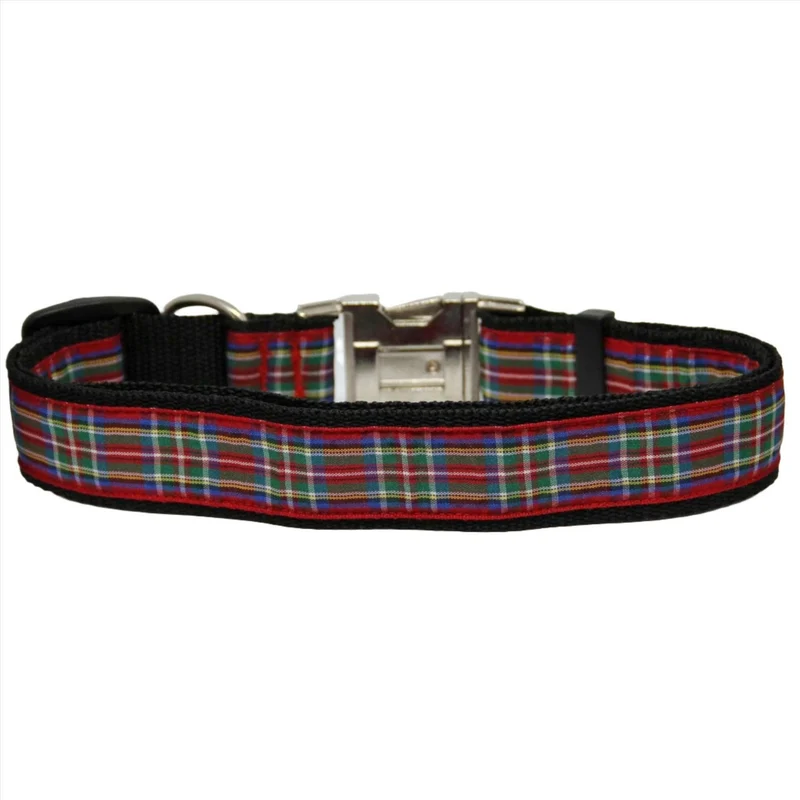 Collier pour chien 'Tartan écossais Rouge' boucle métal
