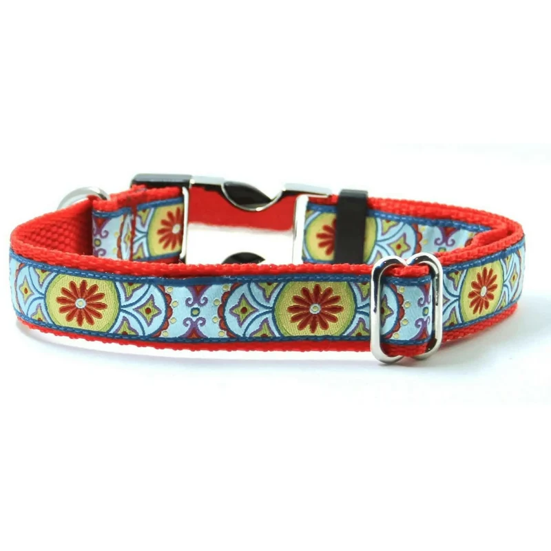 Collier pour chien à fleurs rouges