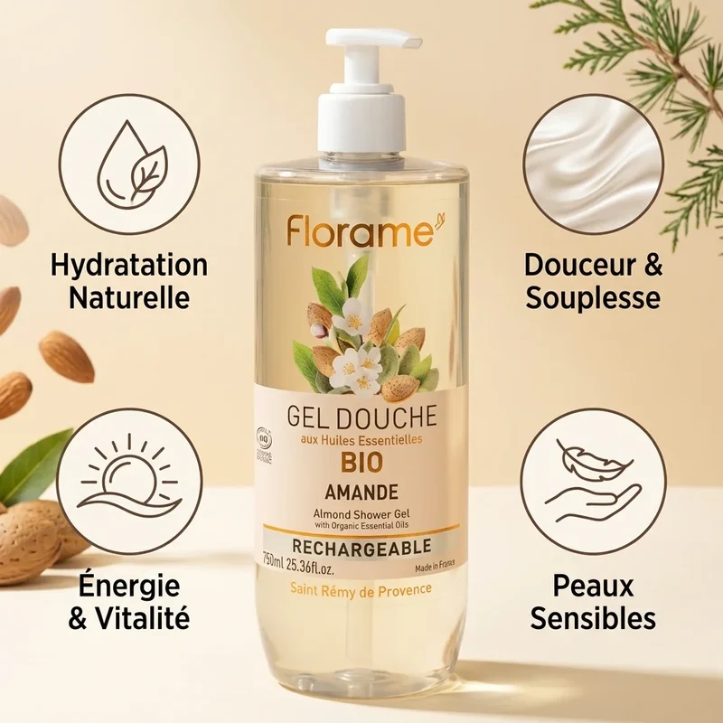 Gel Douche Amande Bio - 750 ml - Florame