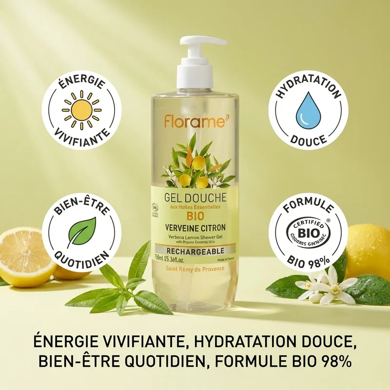 Gel Douche Verveine Citron Bio - 750 ml - Florame