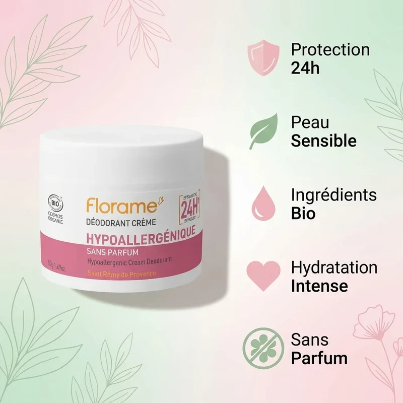 Déodorant Crème Hypoallergénique Bio - 50 g - Florame