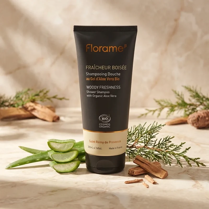 Shampoing Douche Fraîcheur Boisée au Gel d'Aloé Vera Bio - 200 ml - Florame