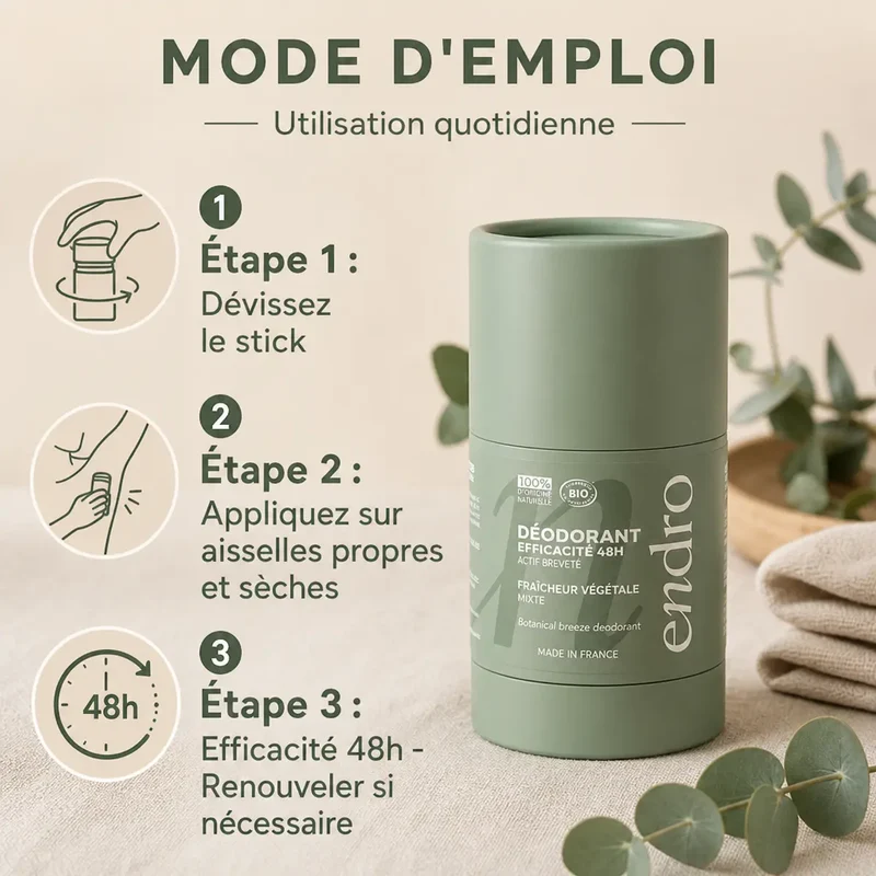 Déodorant Stick Rechargeable Mixte 50g - Fraicheur Végétale - Endro
