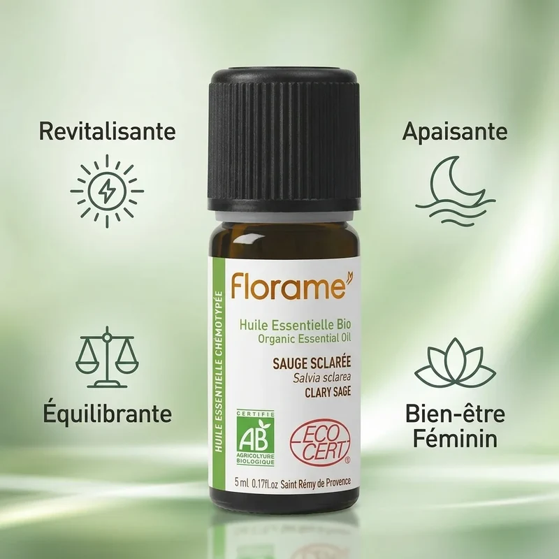 Huile Essentielle de Sauge Sclarée Bio - 5 ml - Florame