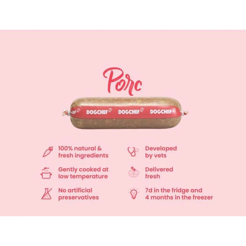 DOG CHEF Pâtée Chien au Porc 400 g – Repas Frais Cuisiné Sans Additifs