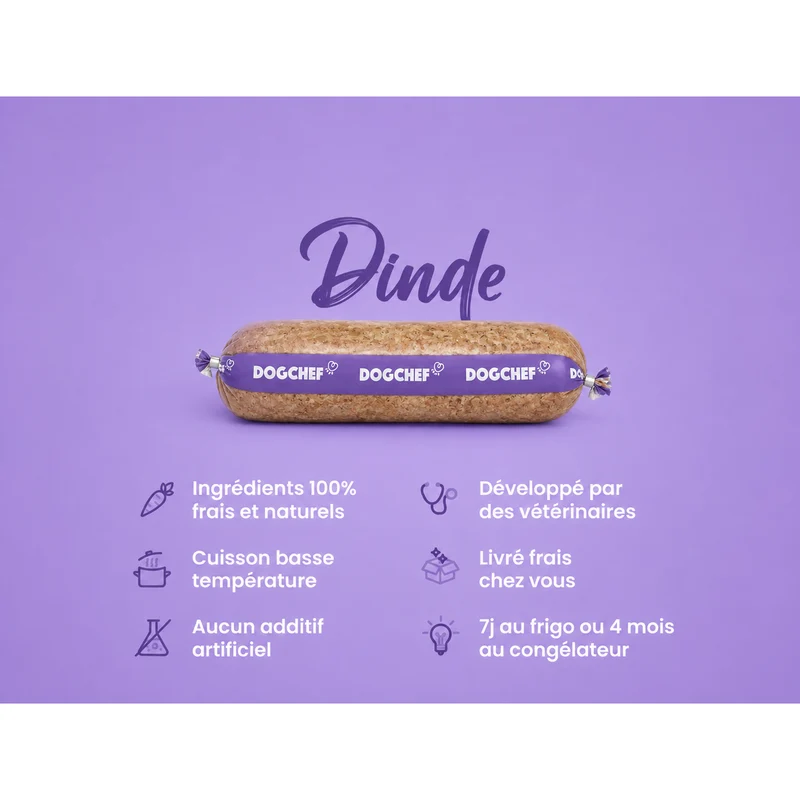 DOG CHEF Dinde 400g – Pâtée Fraîche Cuisinée Monoprotéine Chien