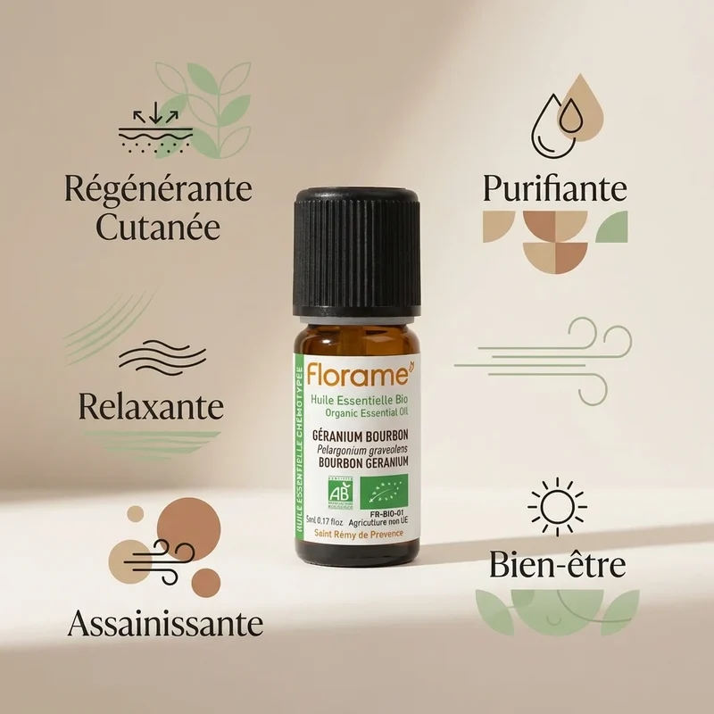 Huile Essentielle de Géranium Bourbon Bio - 5 ml - Florame