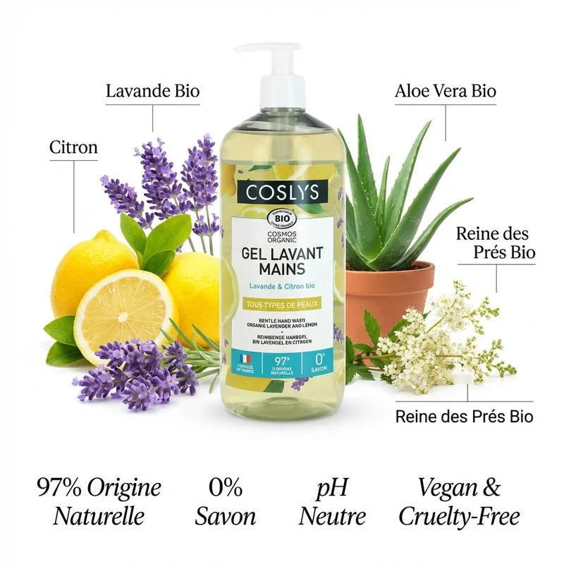 Gel lavant mains- Lavande & Citron - Bio - 1L - Coslys