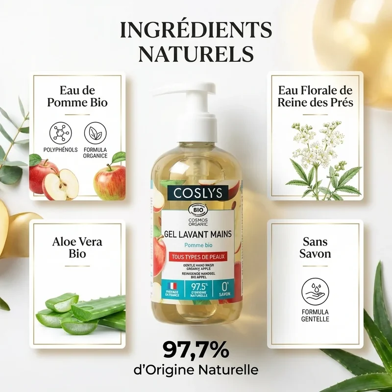 Gel Lavant Mains Pomme certifié bio – 300ml – Coslys