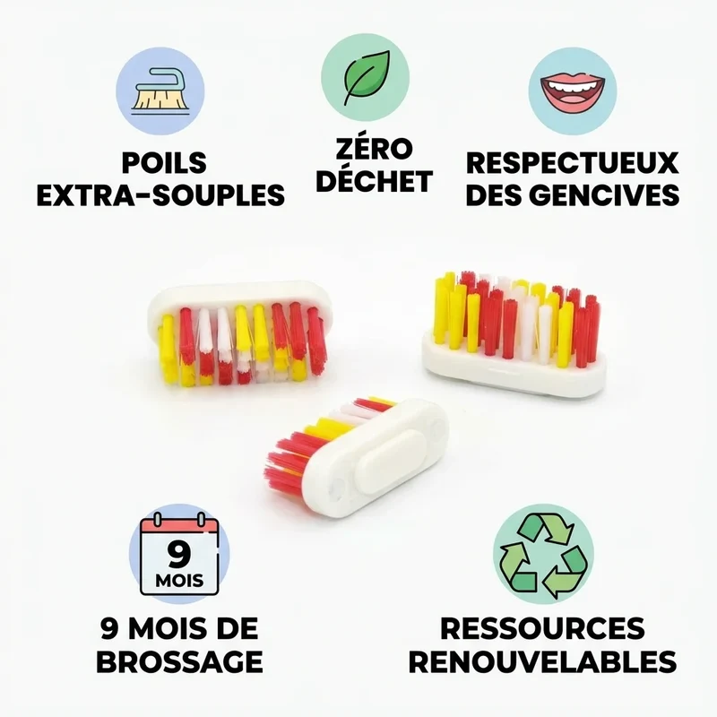 Recharge de 3 Têtes de Brosse à Dents Enfant - Lamazuna