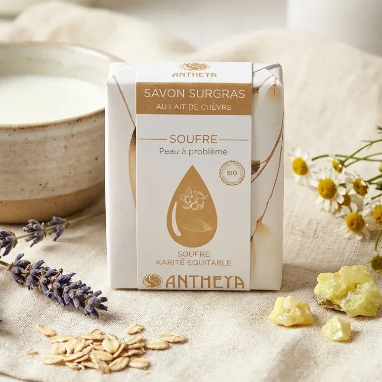 Savon surgras au lait de chèvre et au soufre - Peau à problème - 100g - Antheya