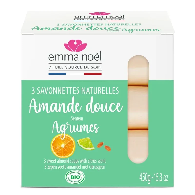 Savonnettes Amande Douce Bio - 3 x 150 g - Emma Noël