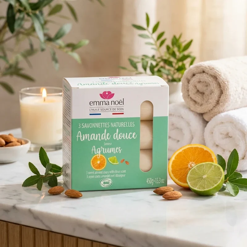 Savonnettes Amande Douce Bio - 3 x 150 g - Emma Noël
