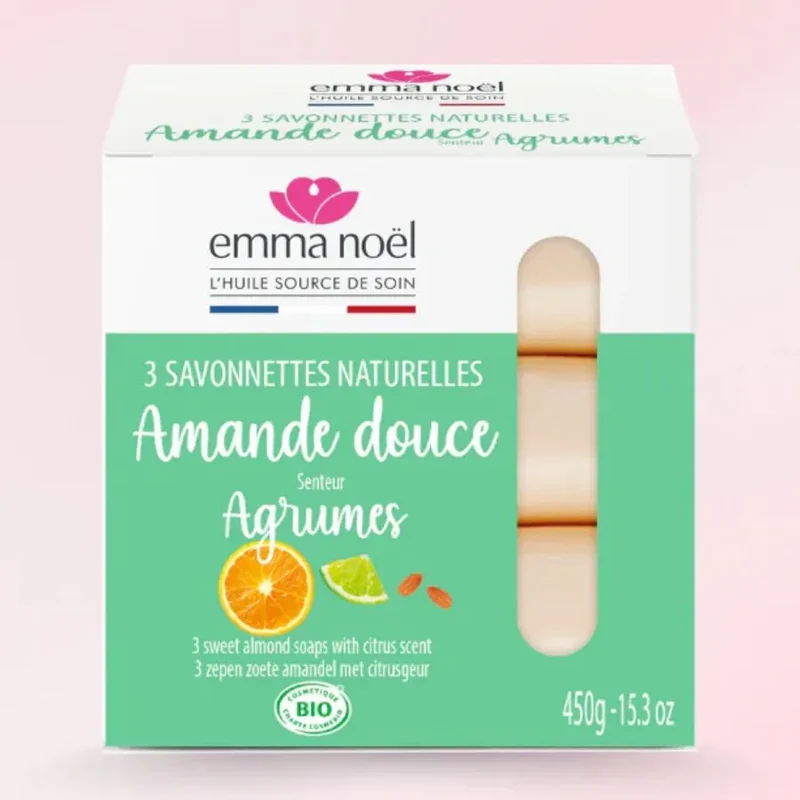 Savonnettes Amande Douce Bio - 3 x 150 g - Emma Noël