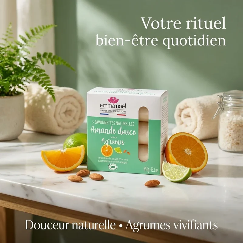Savonnettes Amande Douce Bio - 3 x 150 g - Emma Noël