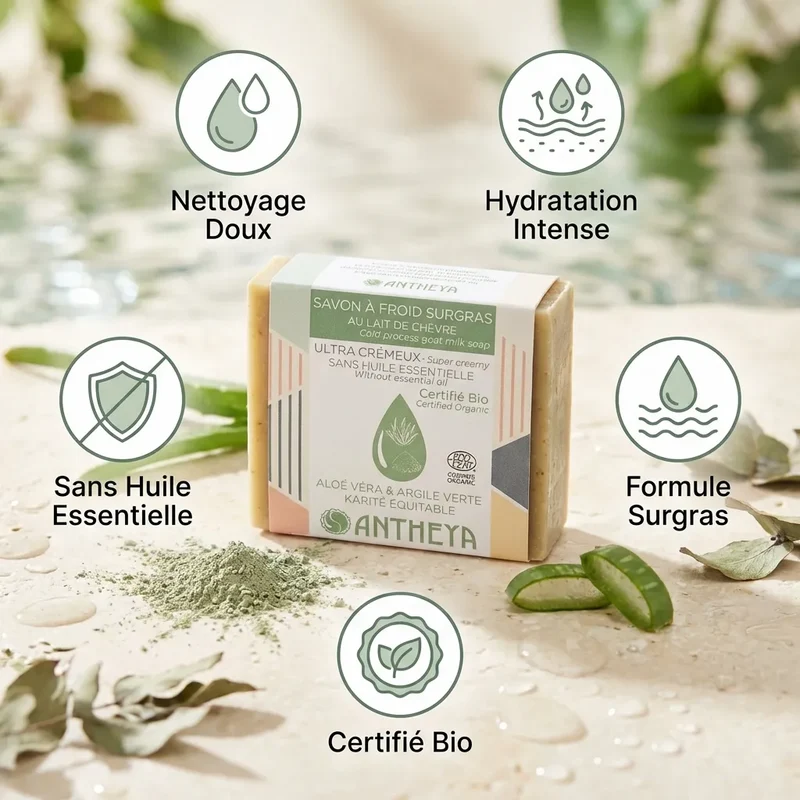 Savon solide crémeux visage - hydratant peaux fragiles - 90 g - Antheya