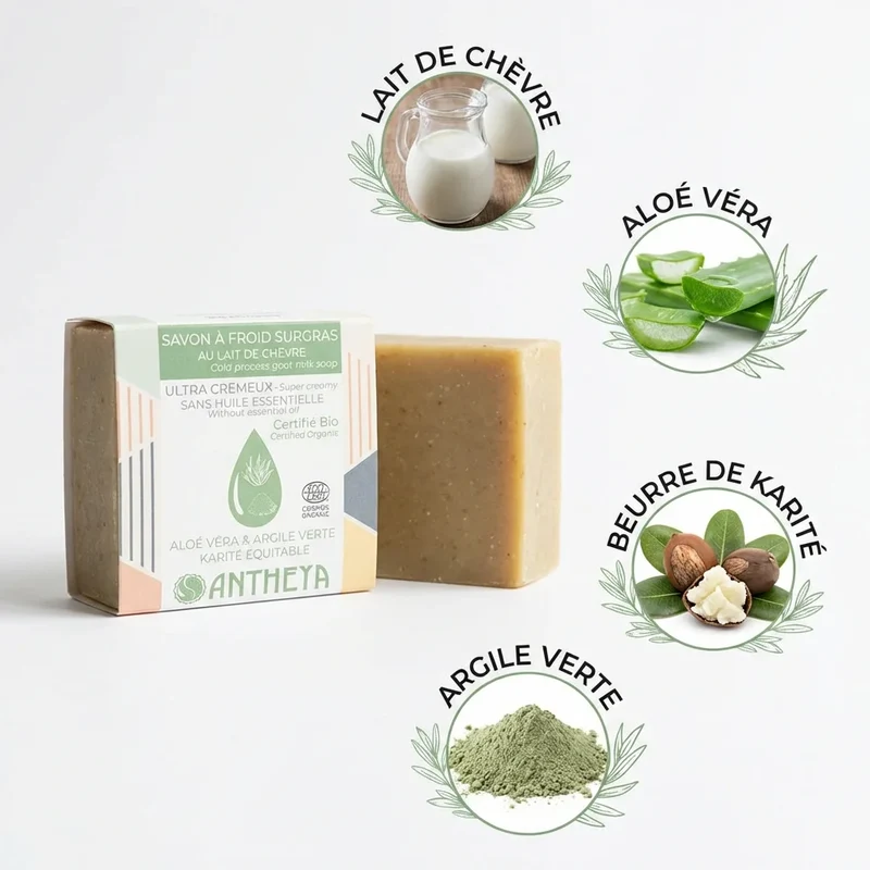 Savon solide crémeux visage - hydratant peaux fragiles - 90 g - Antheya