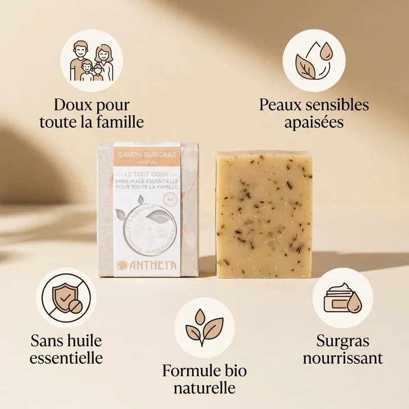 Savon solide sans HE - doux pour toute la famille - 100g - Antheya