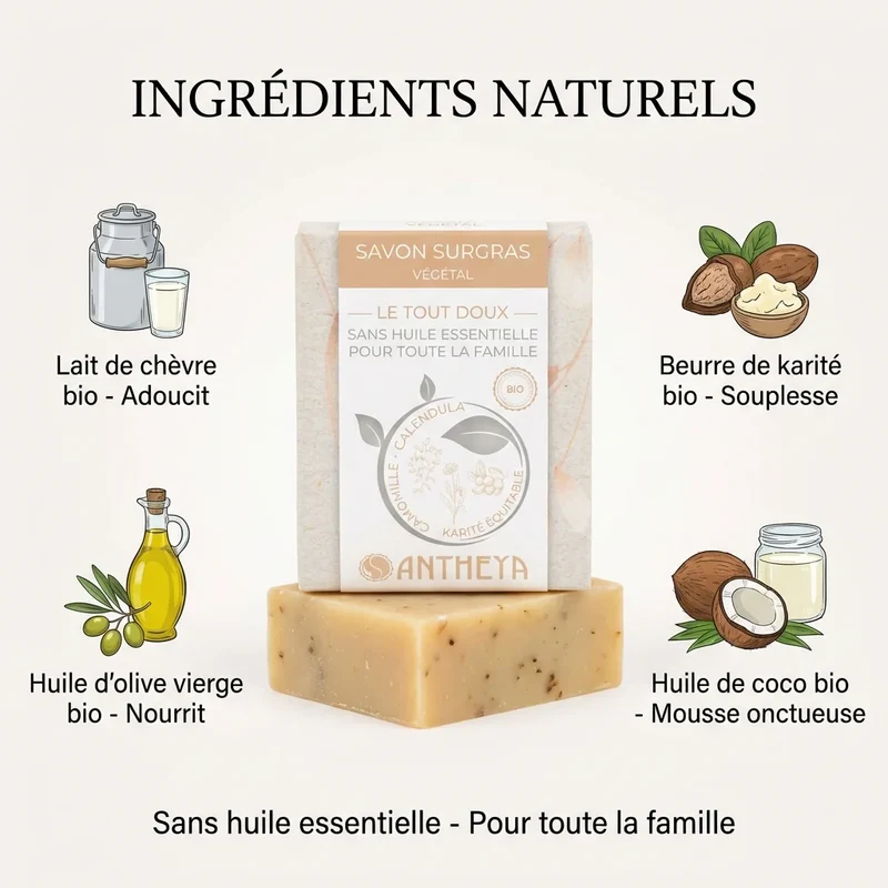 Savon solide sans HE - doux pour toute la famille - 100g - Antheya