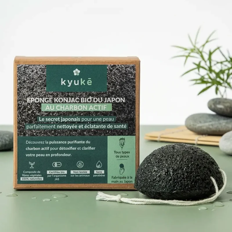 Éponge Konjac Bio au Charbon actif - Kyuké