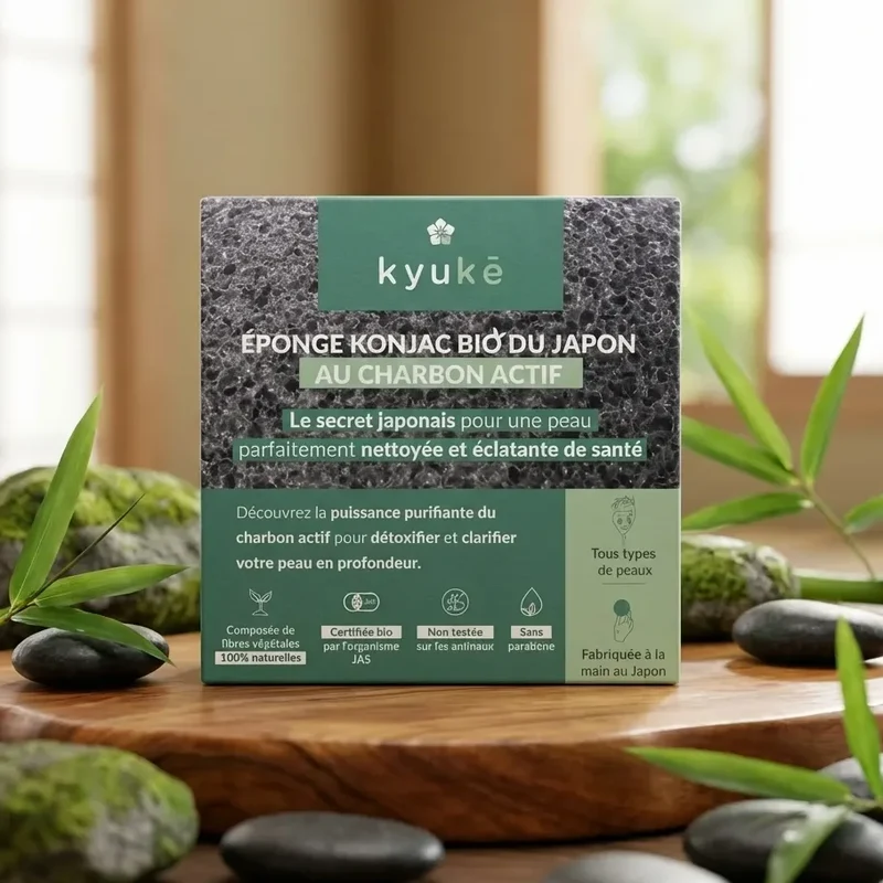 Éponge Konjac Bio au Charbon actif - Kyuké