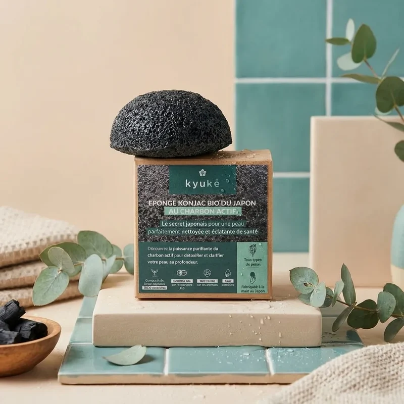 Éponge Konjac Bio au Charbon actif - Kyuké