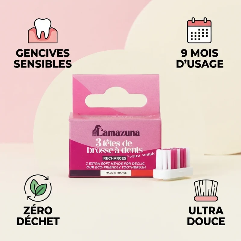 Recharge 3 Têtes de Brosse à Dents - Extra Souple - Lamazuna