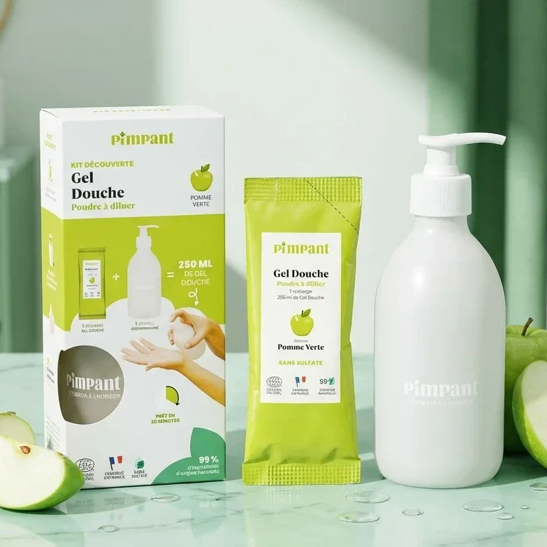 Kit Découverte Gel Douche en Poudre - Pomme Verte - Pimpant