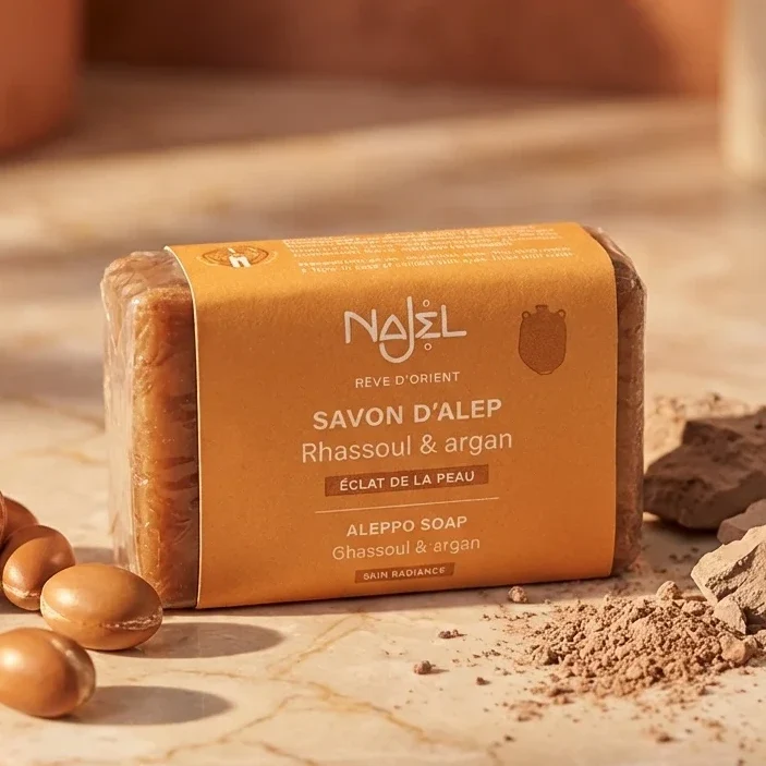 Savon d'Alep au Rhassoul et à l'Huile d'Argan - 100 g - Najel