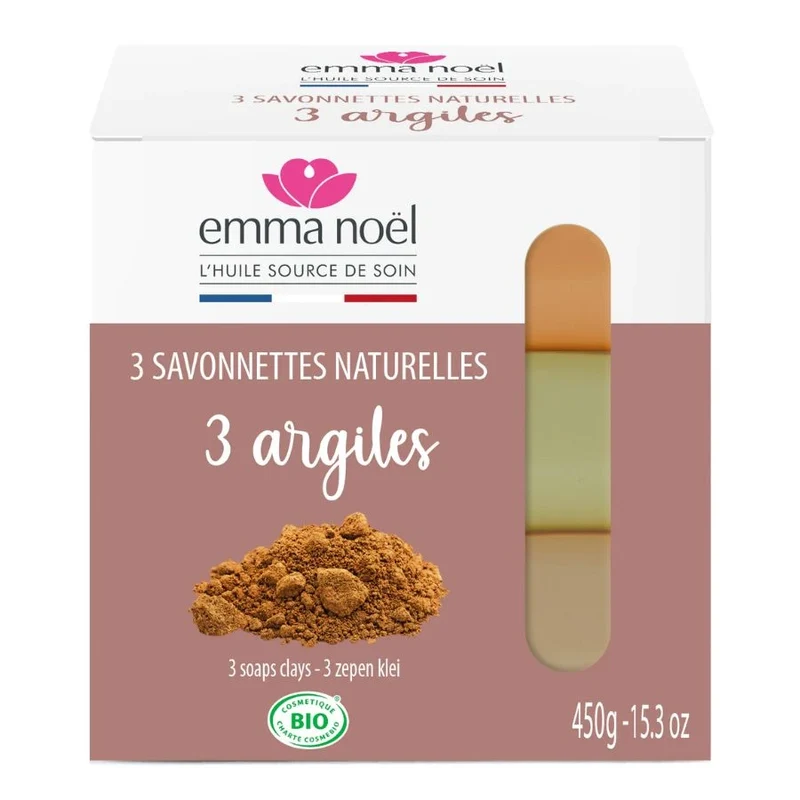 Savonnettes 3 Argiles Bio - 3 x 150 g - Emma Noël