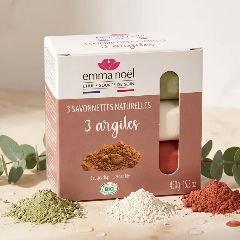 Savonnettes 3 Argiles Bio - 3 x 150 g - Emma Noël