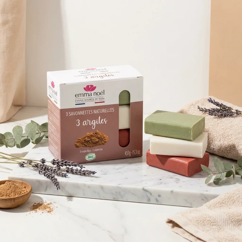 Savonnettes 3 Argiles Bio - 3 x 150 g - Emma Noël
