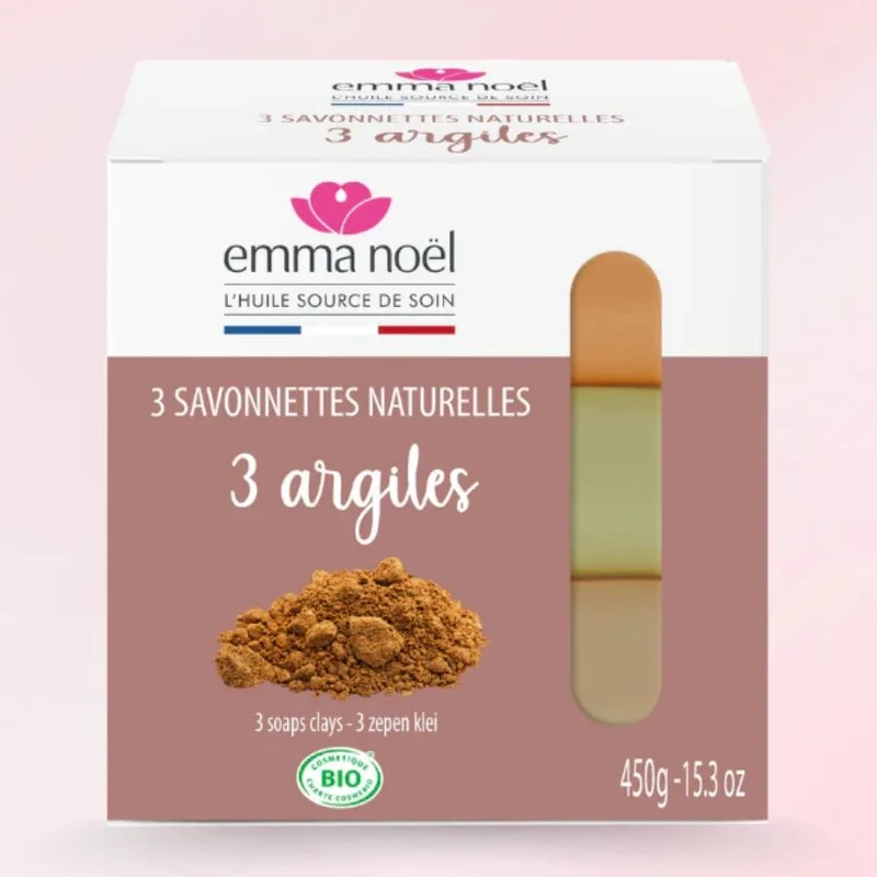 Savonnettes 3 Argiles Bio - 3 x 150 g - Emma Noël