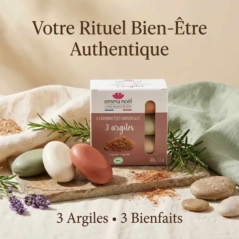 Savonnettes 3 Argiles Bio - 3 x 150 g - Emma Noël