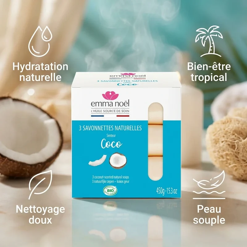Savonnettes coco bio - 3 x 150 g - Emma Noël