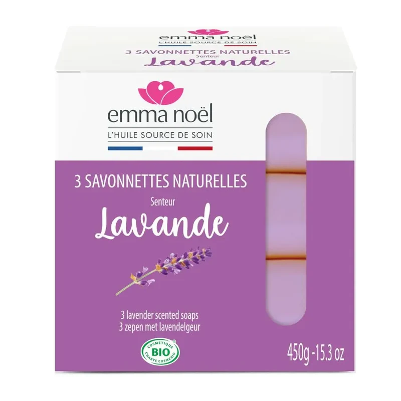 Savonnettes Lavande Bio - 3 x 150 g - Emma Noël