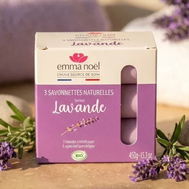 Savonnettes Lavande Bio - 3 x 150 g - Emma Noël