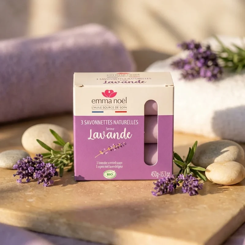 Savonnettes Lavande Bio - 3 x 150 g - Emma Noël