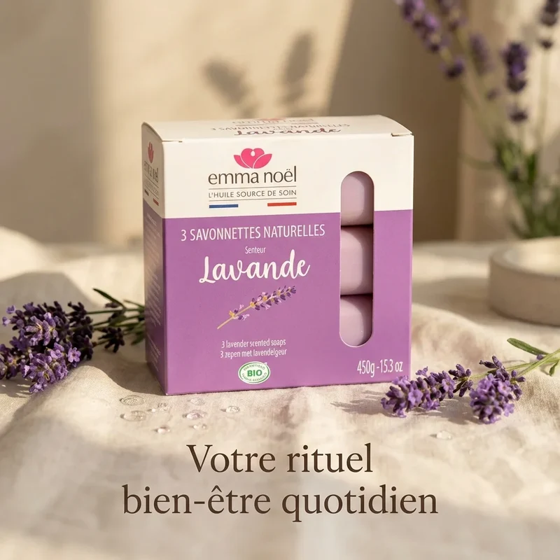 Savonnettes Lavande Bio - 3 x 150 g - Emma Noël