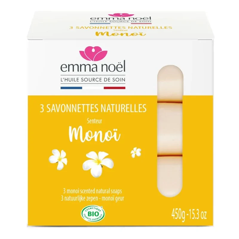 Savonnettes Monoï Bio - 3 x 150 g - Emma Noël