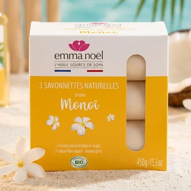 Savonnettes Monoï Bio - 3 x 150 g - Emma Noël