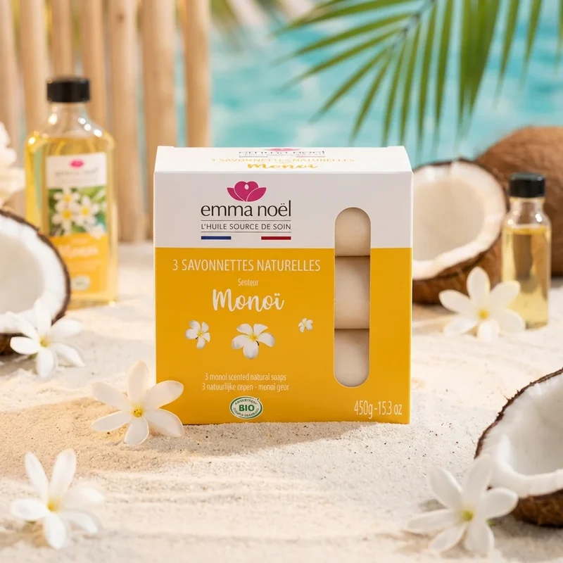 Savonnettes Monoï Bio - 3 x 150 g - Emma Noël