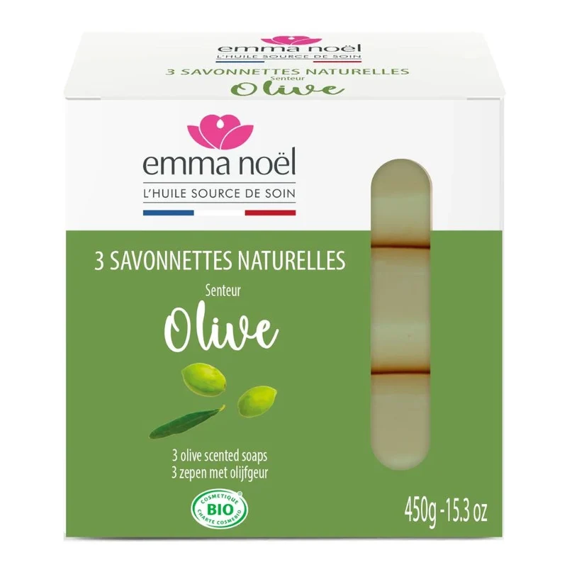 Savonnettes Olive Bio - 3 x 150 g - Emma Noël