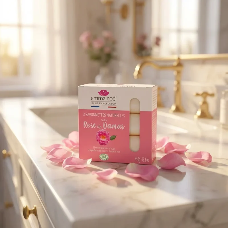 Savonnettes Rose de Damas Bio - 3 x 150 g - Emma Noël