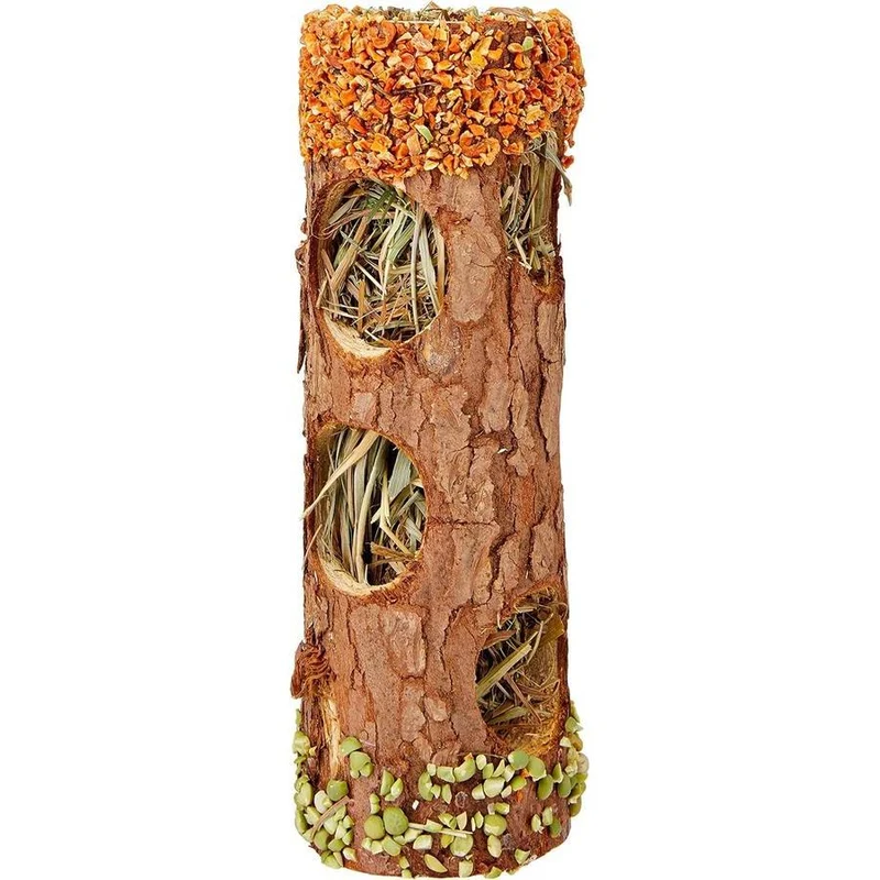 TRIXIE 2x Tube Tunnel en Bois d'Ecorce avec Foin Fleurs d'Hibiscus Carotte Pois 20cm 25g