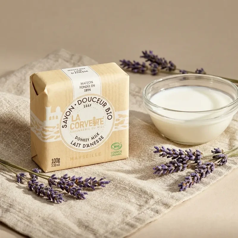 Savon de Marseille douceur bio - lait d'ânesse - 100g - La Corvette