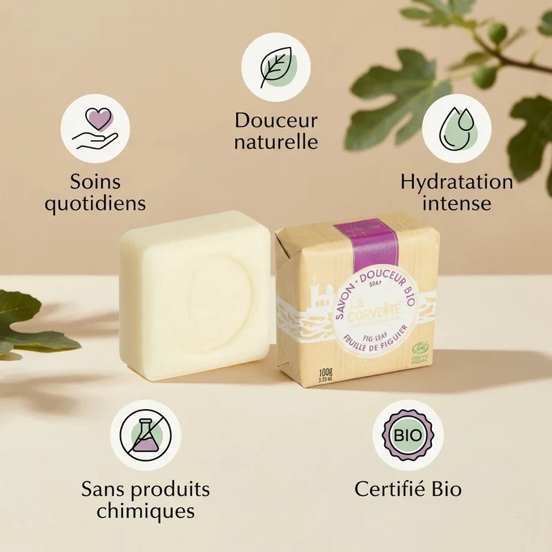Savon de Marseille douceur bio - feuille de figuier - 100g - La Corvette