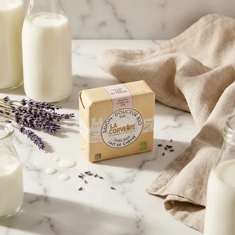 Savon de Marseille douceur bio - lait de chèvre - 100g - La Corvette
