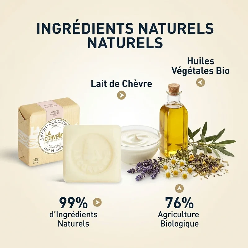 Savon de Marseille douceur bio - lait de chèvre - 100g - La Corvette