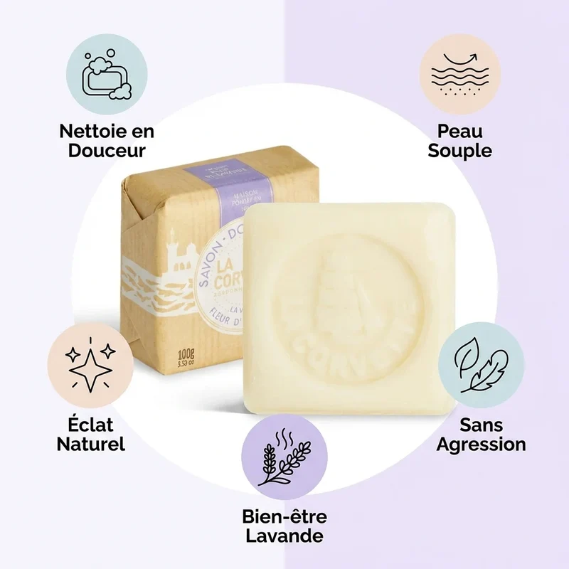 Savon de Marseille douceur bio - fleur de lavande - 100g - La Corvette